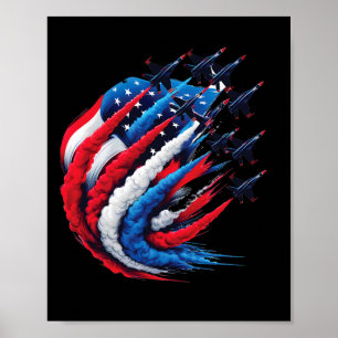 Fighter Jets Patriotic Red White Blue Smoke Usa Fl Poster