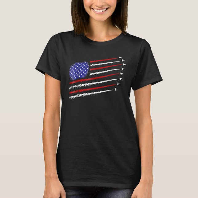 Fighter Jets With USA American Flag 4th Of July Ce T-Shirt (Front)