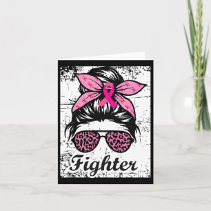 Fighter Messy Bun Pink Warrior Breast Cancer Aware Card