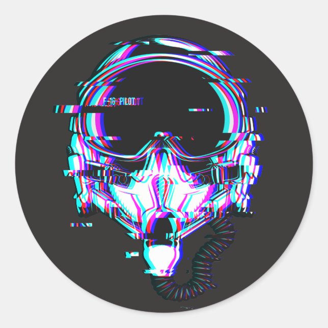 Fighter Pilot Helmet glitch effect maximum speed   Classic Round Sticker (Front)