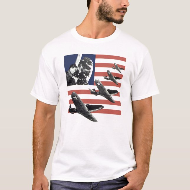 Fighter Plane American Flag T-Shirt (Front)