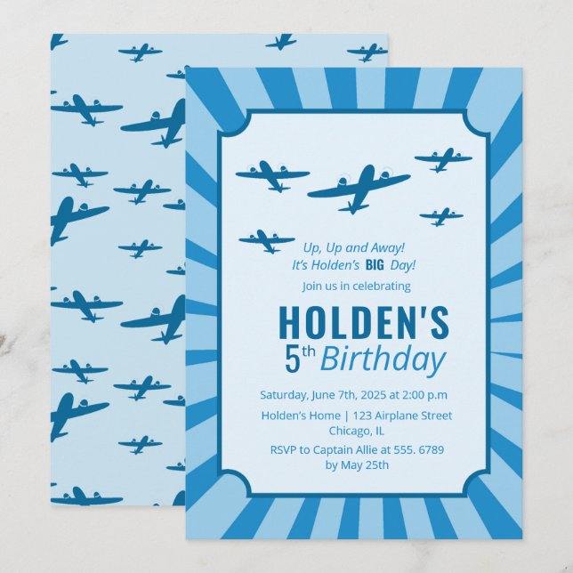 Fighter Planes Kids Aeroplane Birthday Party Invitation (Front/Back)
