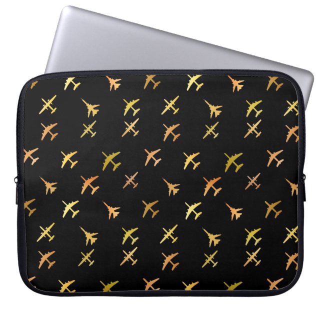 Fighter planes, on black laptop sleeve (Front)