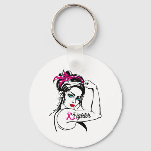 Fighter Rosie The Riveter Breast Cancer Awareness Key Ring