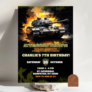 Fighter Soldier Tank Camoflauge Birthday Boy Invitation