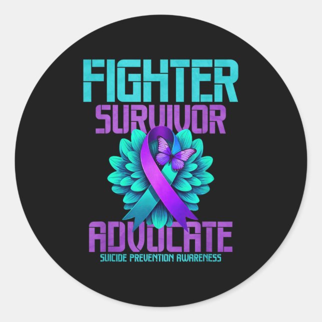 Fighter Survivor Advocate  Classic Round Sticker (Front)