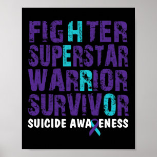 Fighter Survivor Suicide Awareness Mental Health Poster