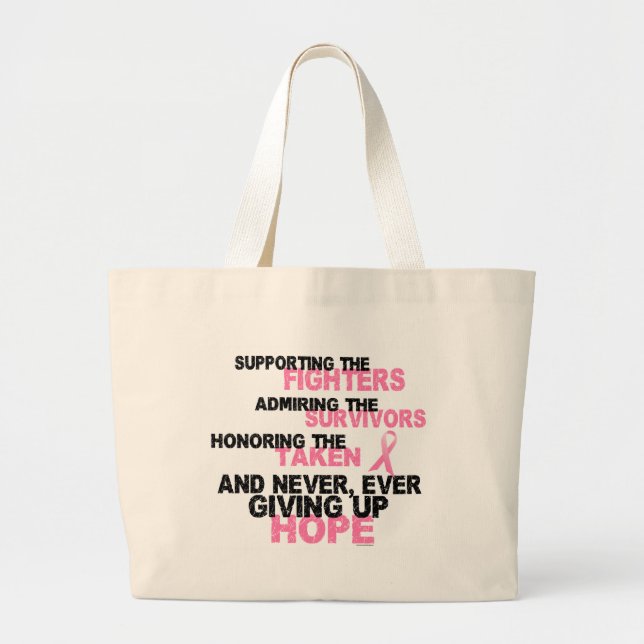 Fighters Survivors Taken 3 Breast Cancer Large Tote Bag (Front)