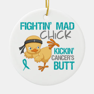 Fightin Chick Ovarian Cancer Ceramic Tree Decoration