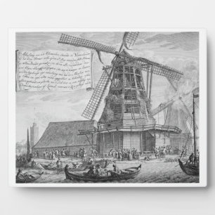 Fighting a fire in a windmill near Worden, from a Plaque