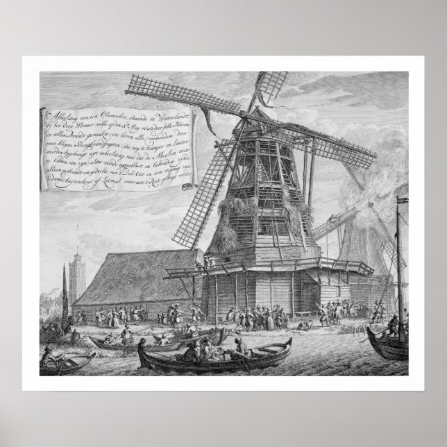 Fighting a fire in a windmill near Worden, from a Poster (Front)