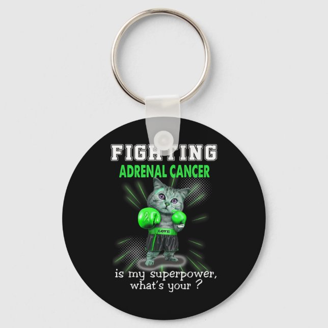 Fighting Cat Adrenal Cancer Awareness Superpower Key Ring (Front)