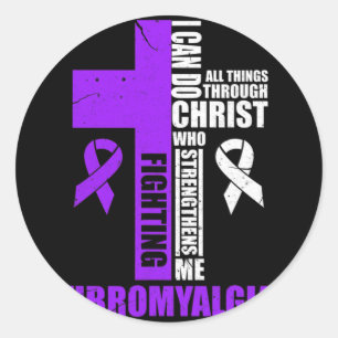 Fighting Fibro Fighter Christian Distressed  Classic Round Sticker