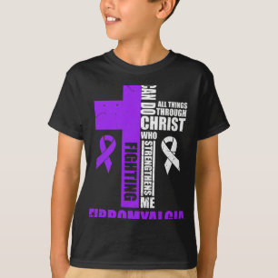 Fighting Fibro Fighter Christian Distressed T-Shirt