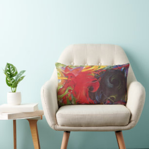 Fighting Forms by Franz Marc, Vintage Fine Art Lumbar Cushion