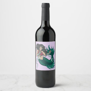 Fighting Green Mermaid Tough Fantasy Wine Label