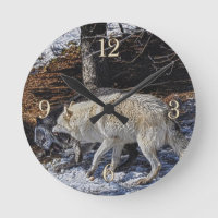 Fighting Grey Wolves Wildlife Clock