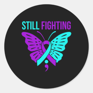 Fighting Happy Suicide Awareness Support Graphic Classic Round Sticker