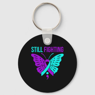 Fighting Happy Suicide Awareness Support Graphic Key Ring