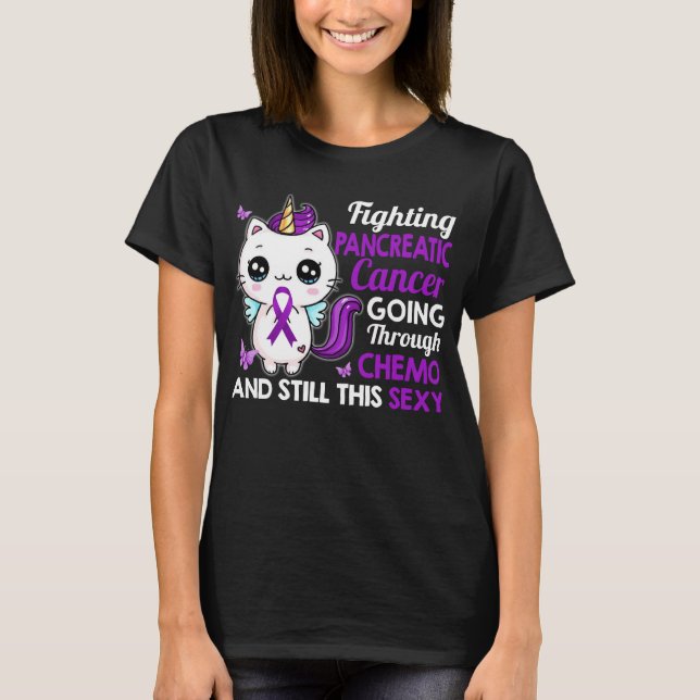fighting pancreatic cancer cat sexy warrior  T-Shirt (Front)