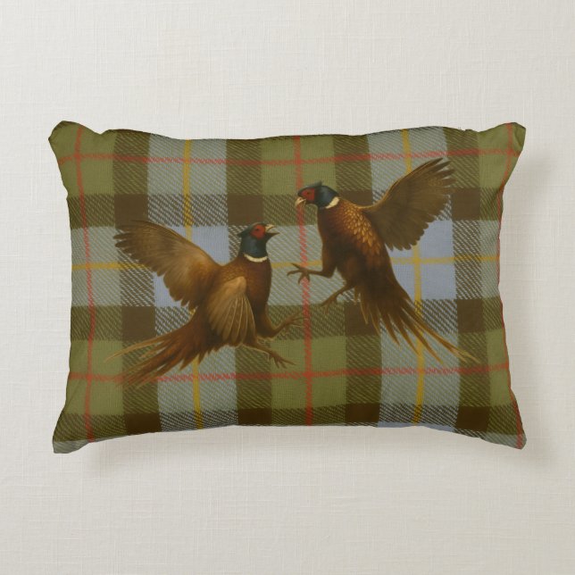 Fighting Pheasants on tweed / tartan background  Decorative Cushion (Front)