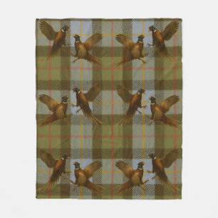 Fighting Pheasants on tweed / tartan background  Fleece Blanket