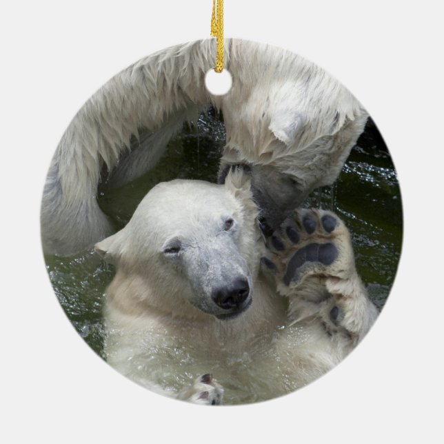 Fighting Polar Bears Ceramic Tree Decoration (Back)