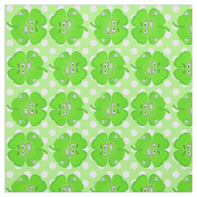 Fighting Shamrock On White Dots Fabric (Swatch)