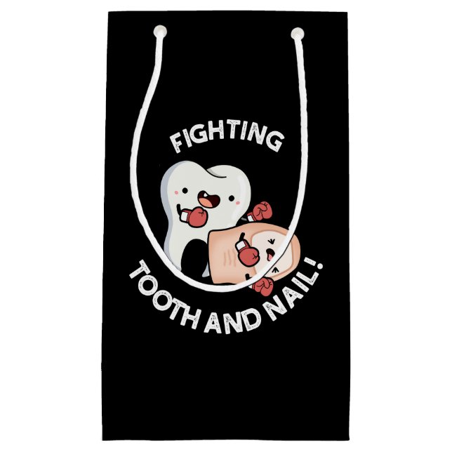 Fighting Tooth And Nail Funny Boxing Puns Dark BG Small Gift Bag (Front)