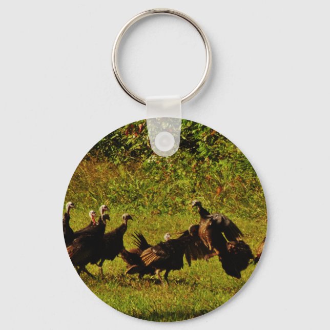 Fighting Wild Turkeys in The Smoky Mountains Key Ring (Front)