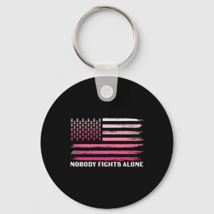 Fights Alone Breast Cancer Usa Flag Pink Ribbon Key Ring