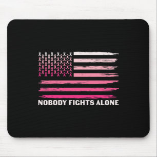 Fights Alone Breast Cancer Usa Flag Pink Ribbon Mouse Mat