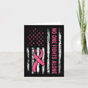 Fights Breast Cancer Alone American Flag Pink Ribb Card