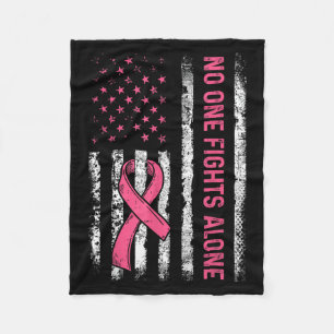 Fights Breast Cancer Alone American Flag Pink Ribb Fleece Blanket