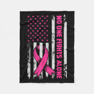 Fights Breast Cancer Alone Us Flag Nk Ribbon Fleece Blanket