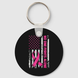 Fights Breast Cancer Alone Us Flag Nk Ribbon  Key Ring