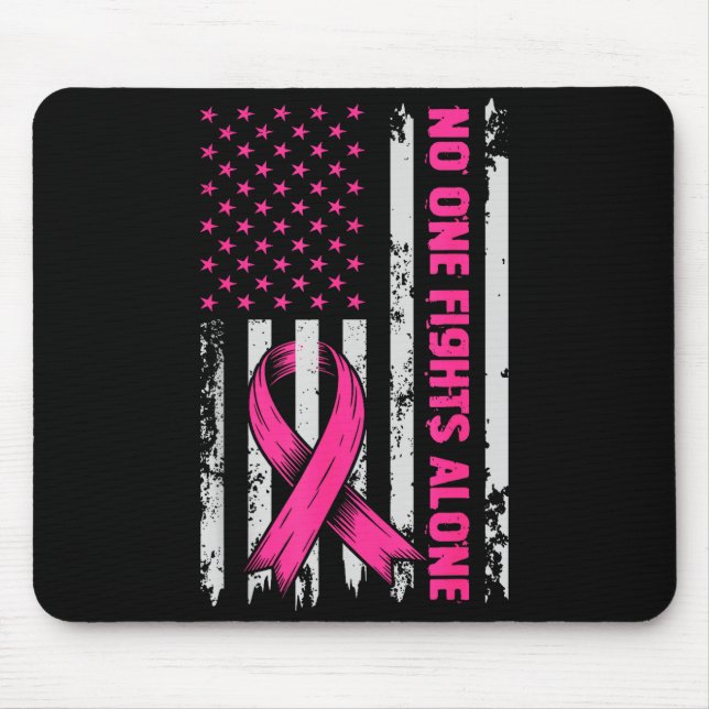 Fights Breast Cancer Alone Us Flag Nk Ribbon  Mouse Mat (Front)