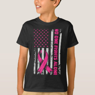 Fights Breast Cancer Alone Us Flag Nk Ribbon  T-Shirt