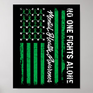 Fights USA Flag Mental Health Awareness Green Poster