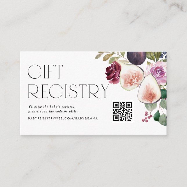 Figs and Berry Fall Baby Shower QR Code Registry Enclosure Card (Front)