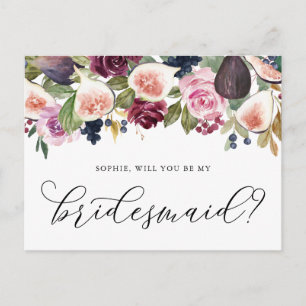 Figs and Purple Flowers Will You Be My Bridesmaid Postcard
