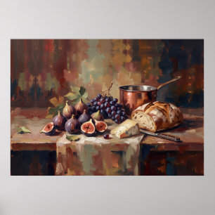 Figs Bread Still Life Poster