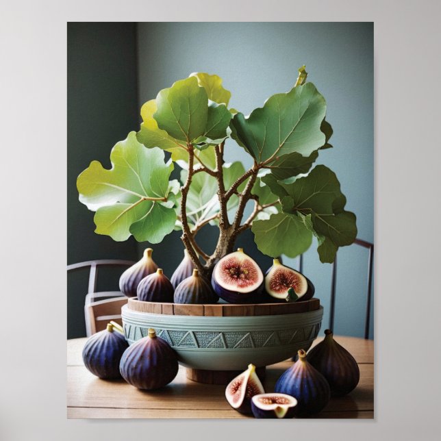 Figs in a Blue Bowl on a Rustic Table Poster (Front)