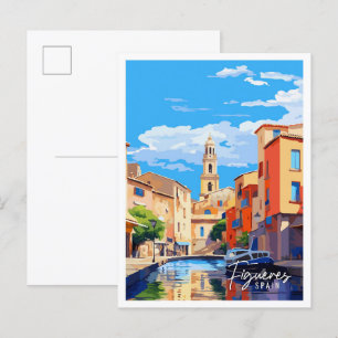 Figueres Spain vintage travel illustration Postcard