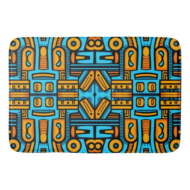 Figurative Abstract Bold Blue Orange Bath Mat (Front)