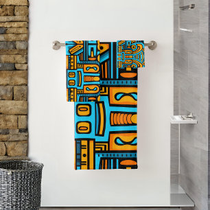 Figurative Abstract Bold Blue Orange Bath Towel Set