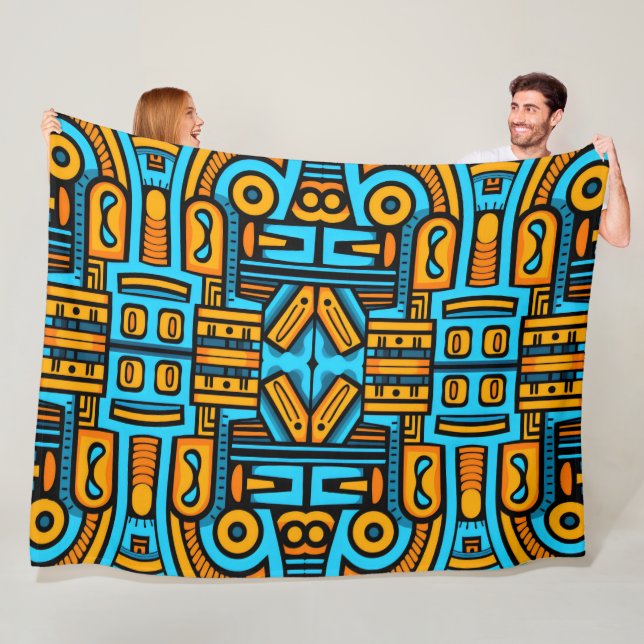 Figurative Abstract Bold Blue Orange Fleece Blanket (In Situ)