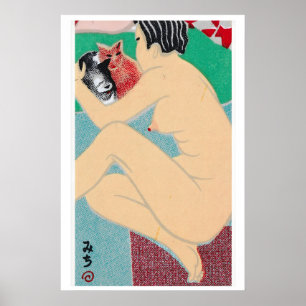 Figure Holding Two Cats 1920s-30s Matchbox Poster