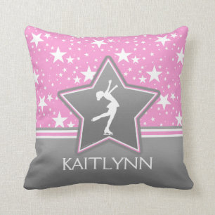 Figure Skater Among the Stars Pink with YOUR NAME Cushion
