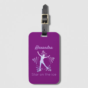 Figure skater luggage tag star ice purple crystal